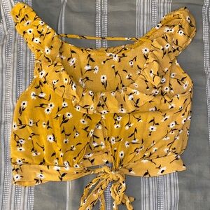Bleuh Ciel Mustard Floral Crop Top